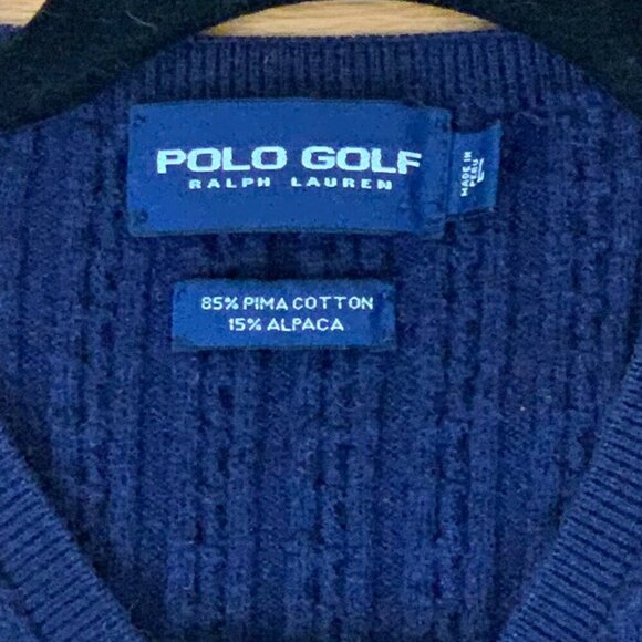 Mens POLO GOLF Sweater Vest Ralph Lauren SZ L Dark blue V-neck pullover - Picture 4 of 4